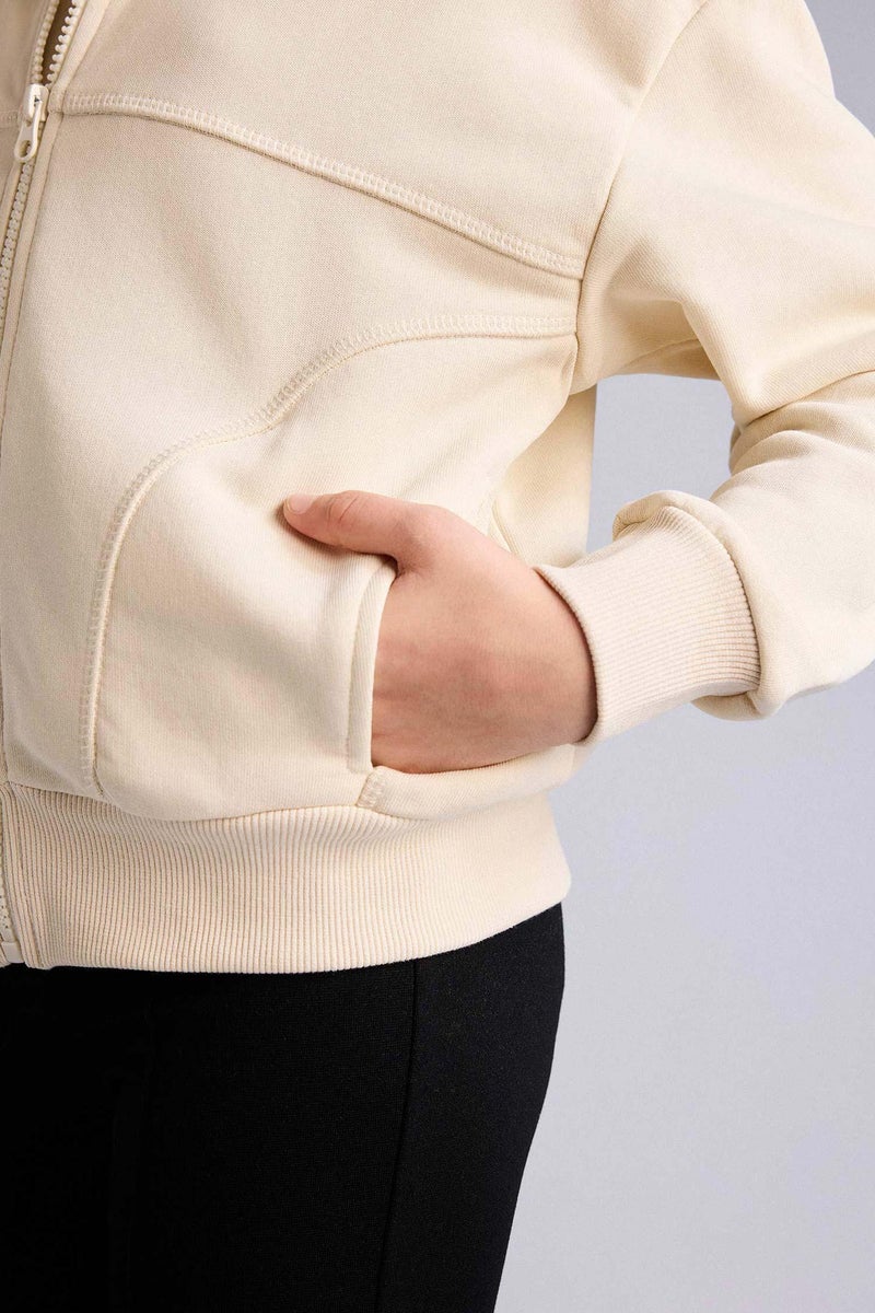 DeFacto Beige Girl Girl Polo Collar Zip-Up Sweatshirt Casual - Image 5